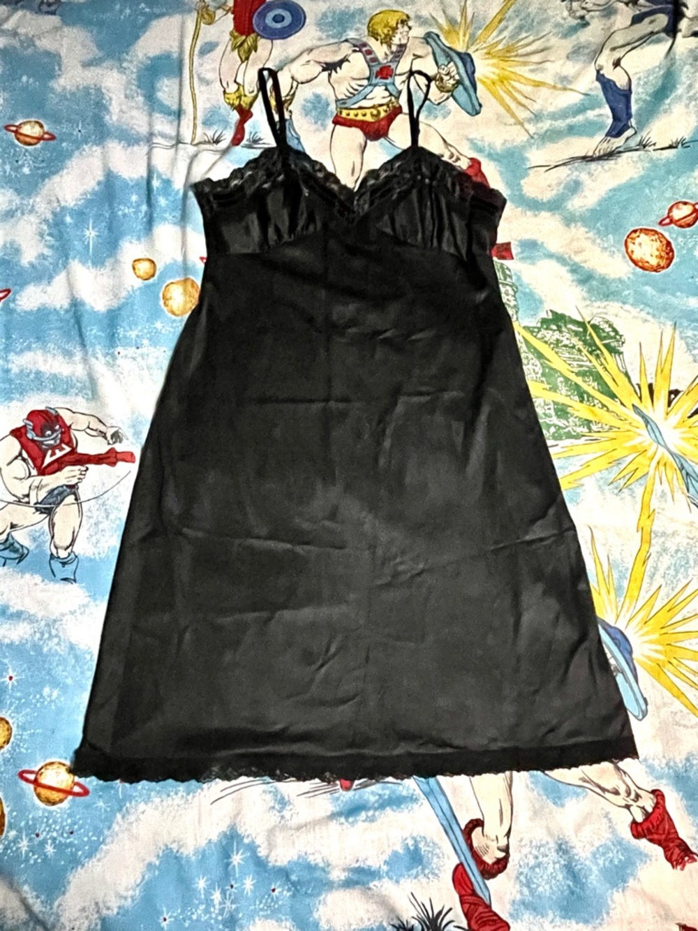 Vintage 90s Black Lace Trim Slip Dress - Women's Intimates